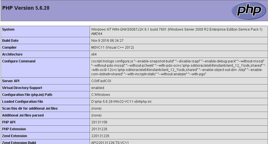 windows 2008r2+php5.6.28环境搭建详细过程