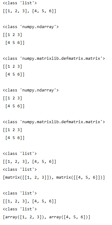 Python3 列表，数组，矩阵的相互转换的方法示例